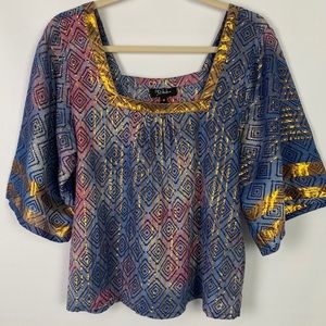 RD & KoKo Square Neck Aztec Blouse and Gold Detail